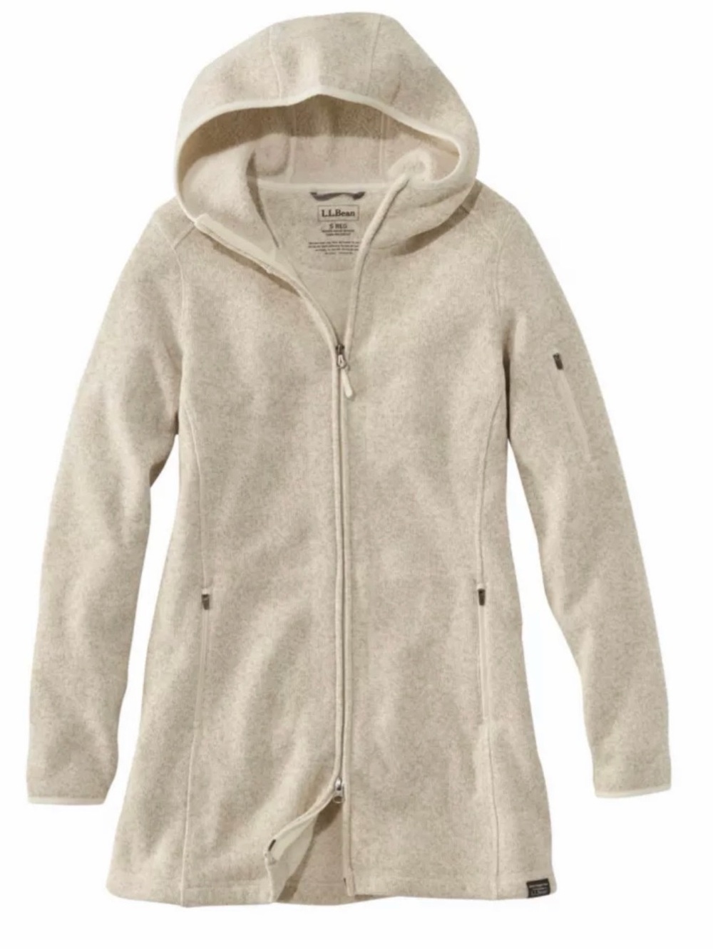 L.L.Bean Beige Sweater Fleece Hooded Jacket Women’s Small Full Zip